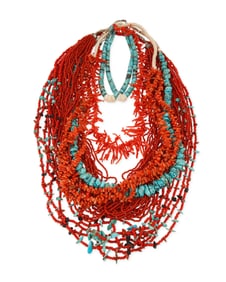A group of Southwest coral and turquoise necklaces