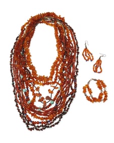 A large group of Southwest amber, coral, and turquoise jewelry