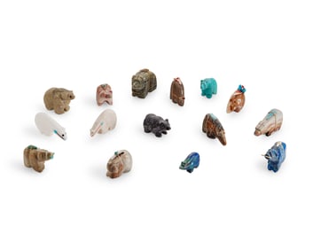 A group of Zuni carved stone bear fetish figures