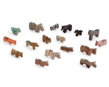 A group of Zuni carved stone horse fetish figures