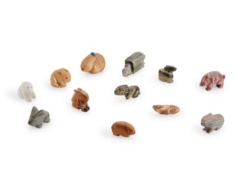 A group of Zuni carved stone rabbit fetish figures