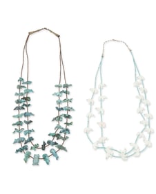 Two Zuni Pueblo carved stone fetish necklaces