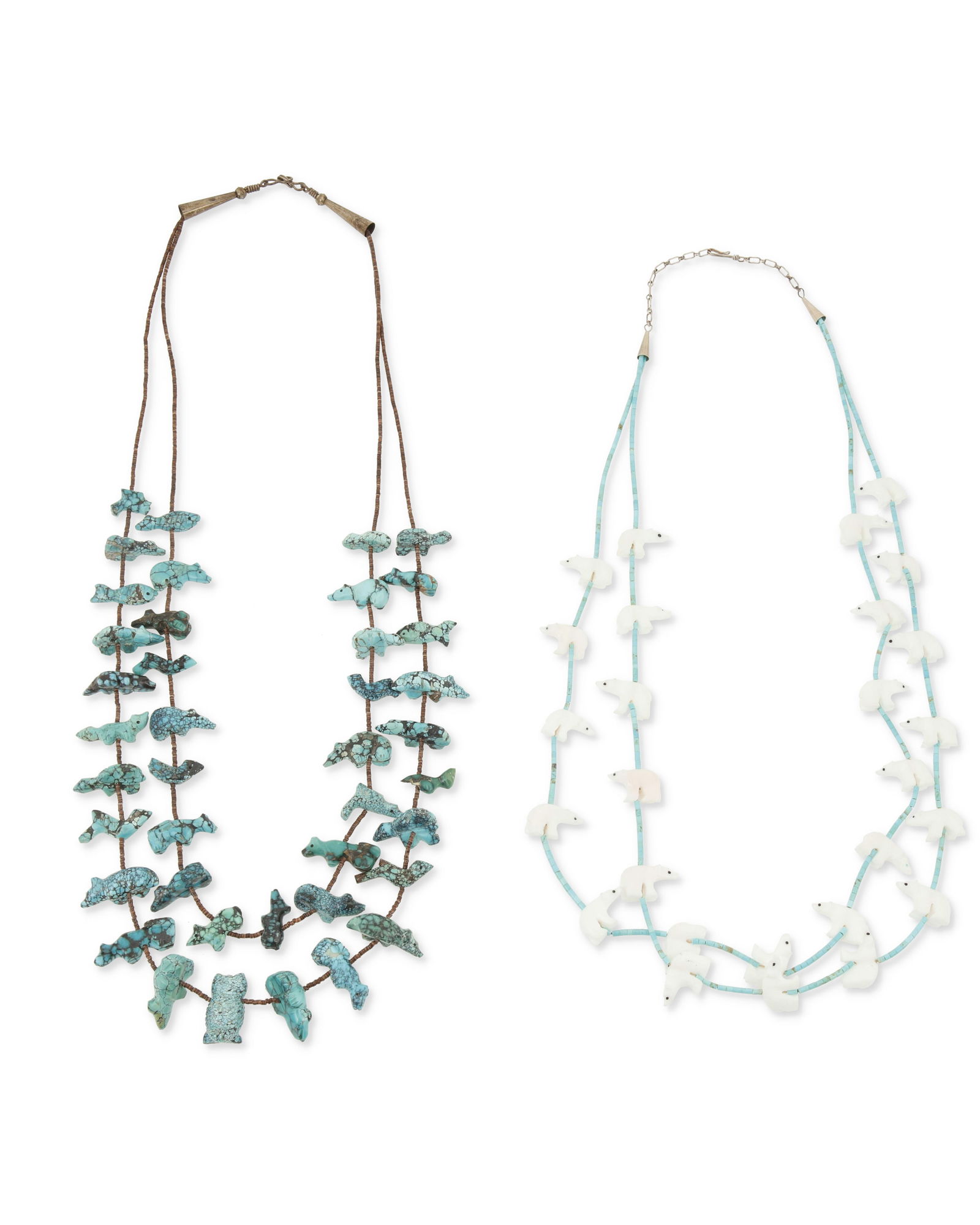 Two Zuni Pueblo carved stone fetish necklaces (1 of 2)