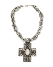 A Southwest-style silver and set gemstone cross pendant necklace