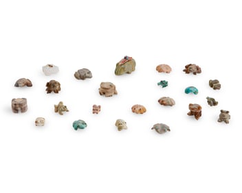A group of Zuni carved stone frog fetish figures