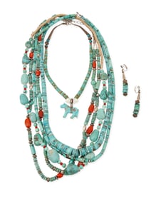 A group of Southwest turquoise and carved stone jewelry