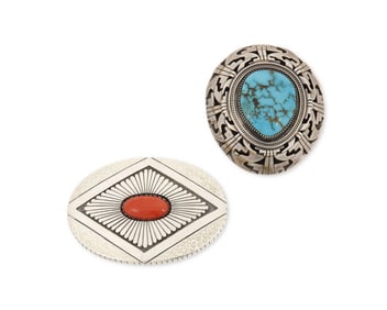 Two Southwest Navajo sterling silver and set stone jewelry items