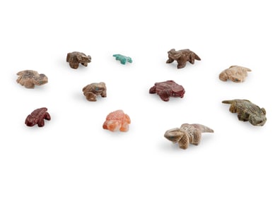 A group of Zuni carved stone horned lizard fetish figures