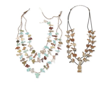 Two Zuni Pueblo carved stone fetish necklaces