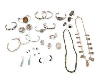 A large group of Southwest-style silver and turquoise jewelry