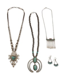 A group of Southwest silver and turquoise jewelry
