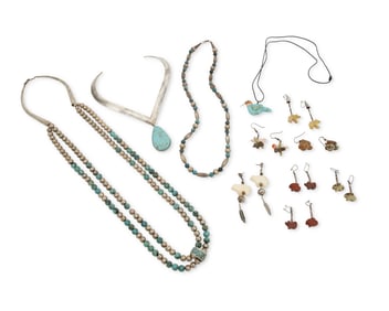 A group of Southwest-style silver and stone jewelry