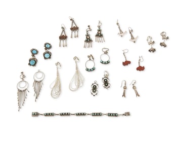 A group of Southwest-style silver and set stone jewelry