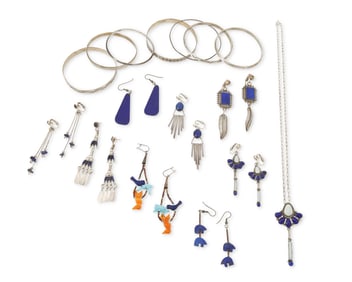 A group of Southwest silver and blue stone jewelry