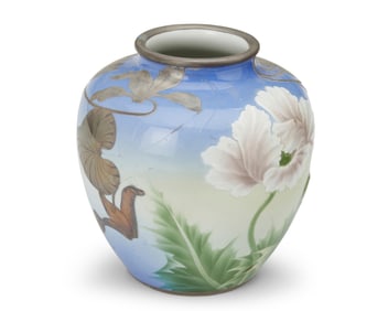 A Shreve & Co. silver overlay Japanese porcelain vase