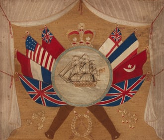 A Victorian sailor's woolwork maritime embroidery "Yarn"