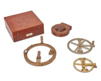 A group of nautical charting and ship's navigational instruments