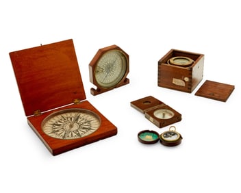 A group of navigational compasses