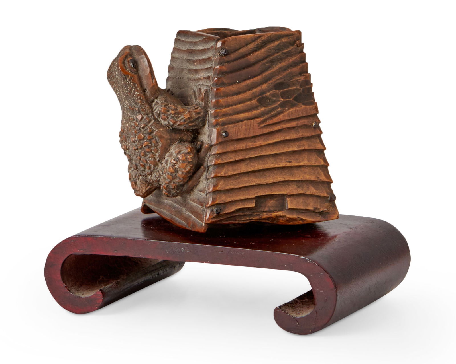 A Japanese carved hardwood toad netsuke (1 of 4)