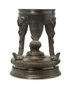 A Japanese bronze elephant stand