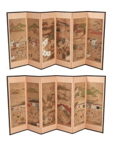 A pair of Japanese six-panel screens
