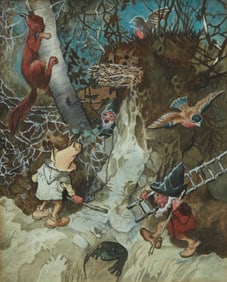 Attributed to Heinrich Schlitt (1849-1923), Gnomes and animals in a naturalistic setting
