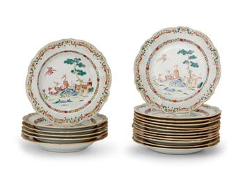 A group of Chinese Export Famille Rose dinnerware items
