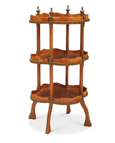 A metal-mounted marquetry etagere