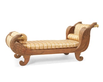 An American Empire-style carved wood recamier