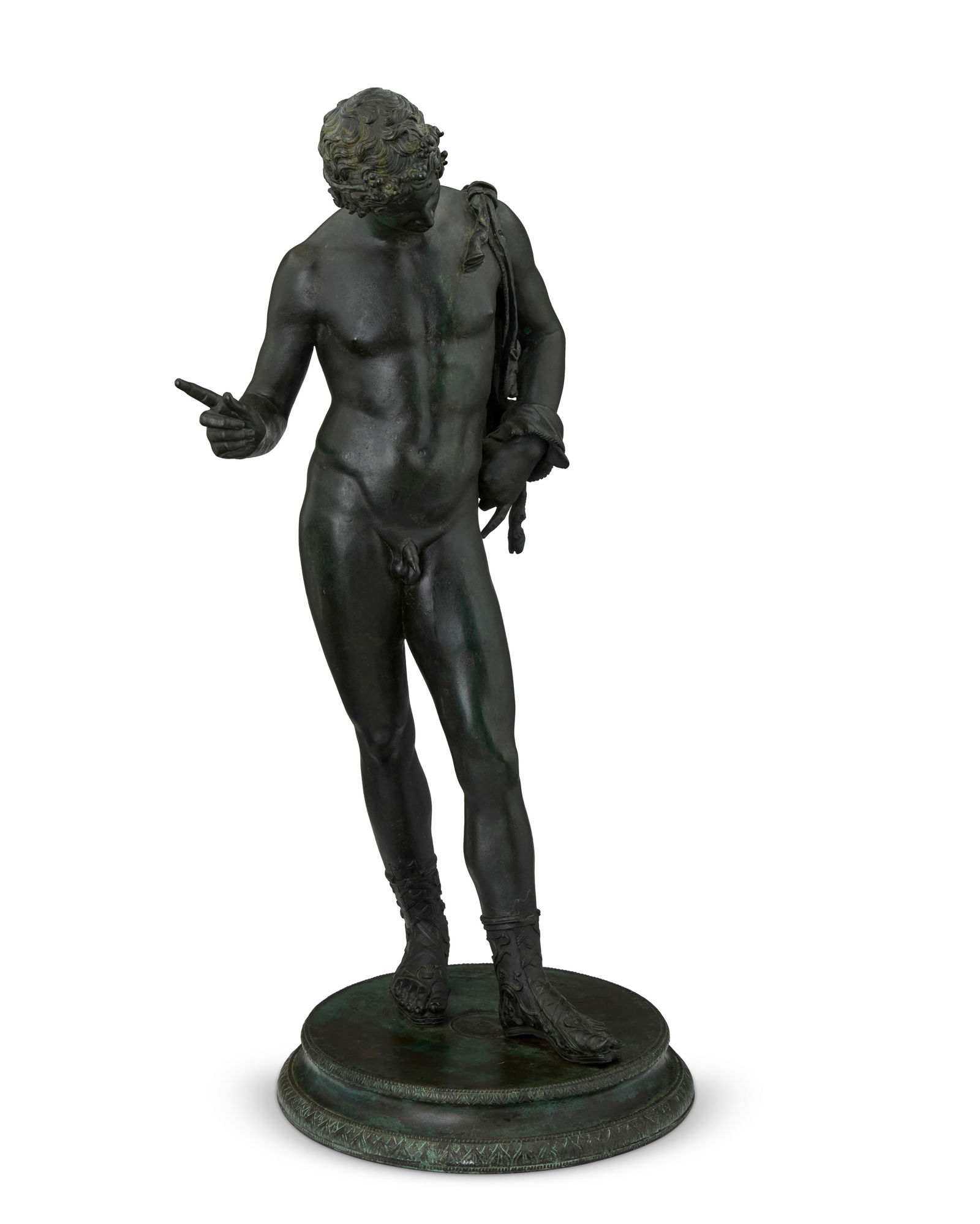 Sabatino De Angelis (b. 1838-n.d.), Narcissus: Sabatino De Angelis(b. 1838-n.d.)NarcissusPatinated bronzeThe base with incised signature, date, and inscription: Sabatino De Angelis / Capodimonte Napoli / 1887Overall: 24.75" H x 12.5" W x