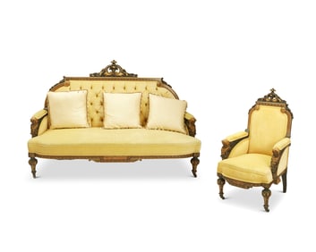 A Renaissance Revival settee and armchair