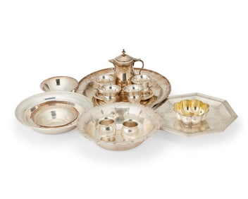 A group of sterling silver table items