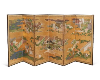 A Japanese six-panel narrative byobu screen