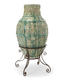 A Gladding-McBean pottery oil jar