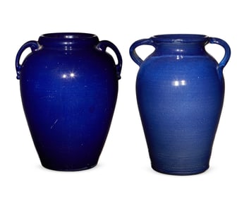 Two cobalt glazed pottery oil jars