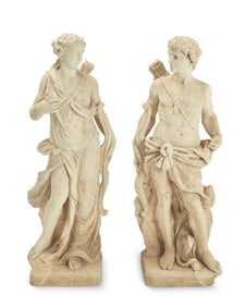 Two cast concrete figures of Apollo and Diana
