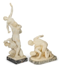 Two molded plastic sculptures of Classical figures