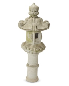 A Japanese ikekomi-doro stone garden lantern