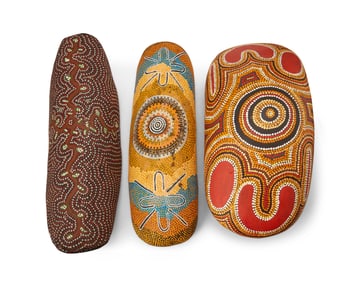 Three Aboriginal polychrome wood boards