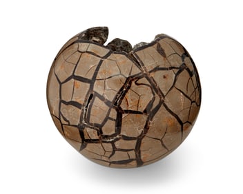 A septarian spherical mineral specimen