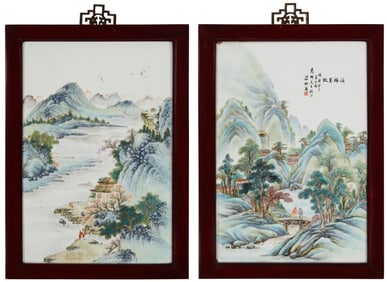 Two Chinese polychrome porcelain plaques