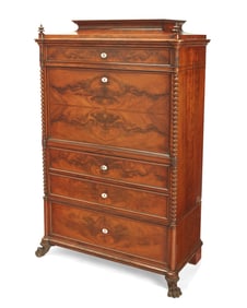 A Continental walnut drop-front secretary