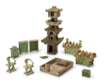 A group of Chinese sancai-glazed pottery items