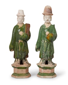 Two Chinese green glazed pottery figures