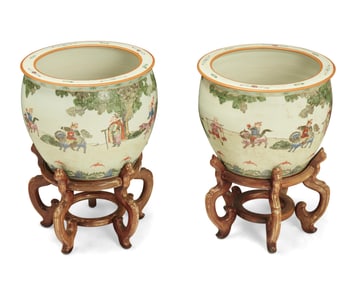 A pair of Chinese porcelain fishbowl jardinieres