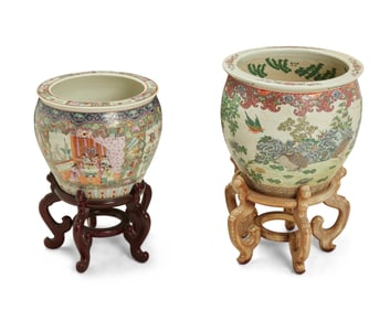 Two Chinese porcelain fishbowl jardinieres