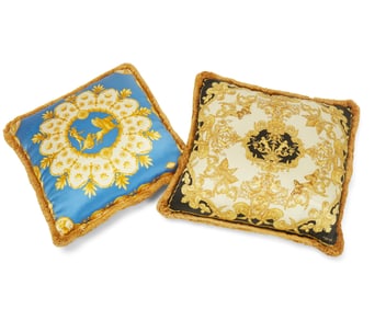 Two Atelier Versace silk throw pillows