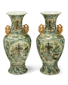 A pair of Chinese Famille Verte porcelain vases