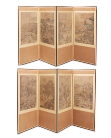 A pair of Korean four-panel scroll screens