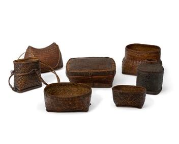 A group of Filipino Ifugao woven basketry vessels